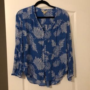 Lucky Brand blue tropical print button tunic